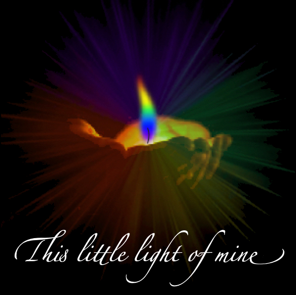 a candle flame in rainbow colors